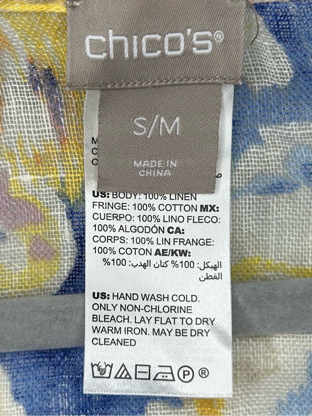 Chicos Tunic Blouse S/M Multicolor Sheer Linen Fringe Poncho Beachy Boho Top - Picture 6 of 10